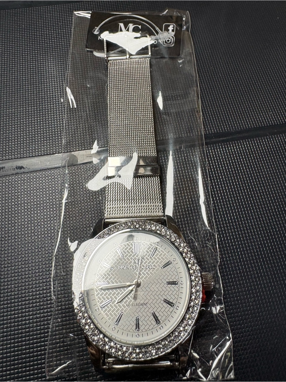 Monte Carlo MC Le Elegant Watch NWT Silver Mesh Strap Rhinestone Bezel Watch